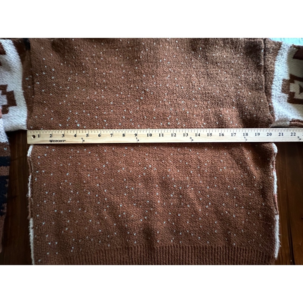 Brown Teal Southwestern Quarter Zip Sweater XE202311639 Small - Picture 9 of 10